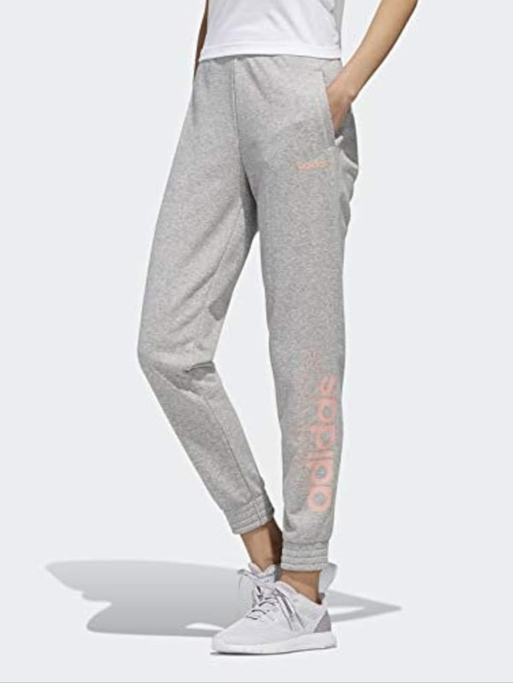 Adidas Gray Jogger Sweatpants Pink Logo Womens Small Athleisure